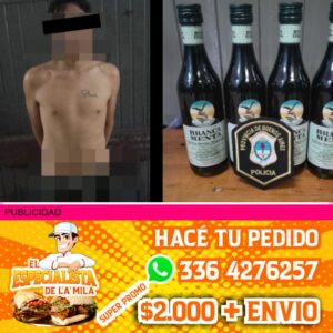 Un joven de 18 años fue aprehendido en la intersección de calle Pellegrini e Italia tras haber robado en la vinoteca "Korcega", ubicada en Pellegrini al 140. El joven fue captado por las cámaras de seguridad mientras ejercía violencia sobre la puerta principal del local, logrando sustraer bebidas alcohólicas como Fernet Branca y Gin, además de golosinas.