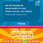 La Municipalidad de San Nicolás anunció la extensión del plazo para realizar el pago anual de las tasas de Desarrollo Urbano, Red Vial y Aguas, que ahora podrá efectuarse hasta el próximo 31 de enero. Esta medida permite a los contribuyentes congelar el valor de la cuota correspondiente al año 2025.