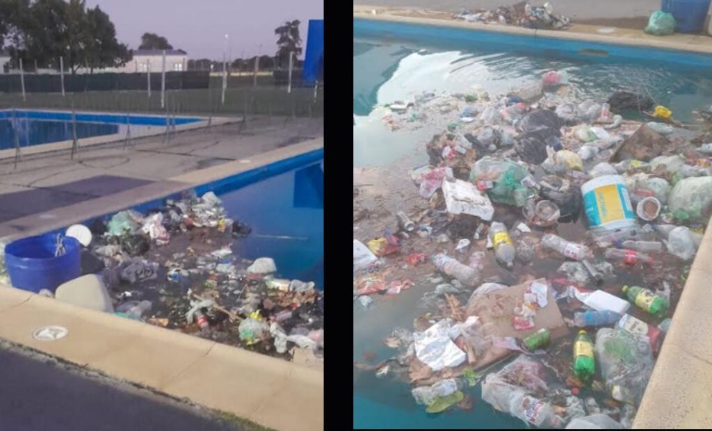 basura en la pileta de barrio moreno de san nicolas