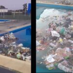 basura en la pileta de barrio moreno de san nicolas