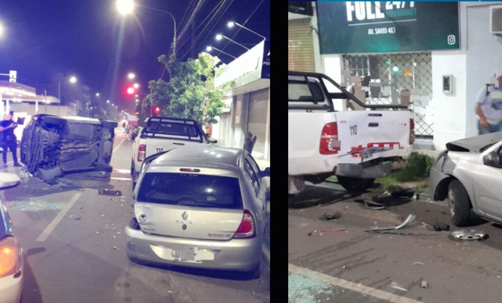 En la madrugada del 11 de febrero de 2025, un impactante accidente de tránsito tuvo lugar en la intersección de Avenida Savio, Terrasson y San Lorenzo, cuando un vehículo perdió el control y volcó, generando un triple choque en la zona.