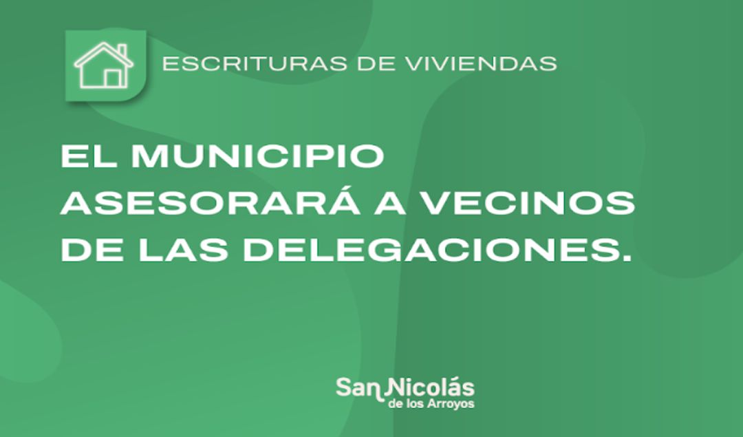Con el objetivo de brindar seguridad jurídica a las familias nicoleñas, la Municipalidad de San Nicolás comenzará un operativo itinerante a través del área de Tierras y Viviendas, destinado a asesorar a vecinos sobre la regularización dominial de sus hogares. La iniciativa comenzará el jueves 24 de abril de 8:30 a 13:00.