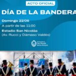 El próximo domingo 22 de junio a las 11:00, la ciudad de San Nicolás se vestirá de celeste y blanco para conmemorar un nuevo aniversario del paso a la inmortalidad del General Manuel Belgrano. El acto oficial tendrá lugar en el Estadio San Nicolás, con una emotiva ceremonia que incluirá la tradicional promesa de lealtad a la bandera por parte de alumnos de 4º año de escuelas primarias públicas y privadas, y el juramento de los soldados del Ejército Argentino.