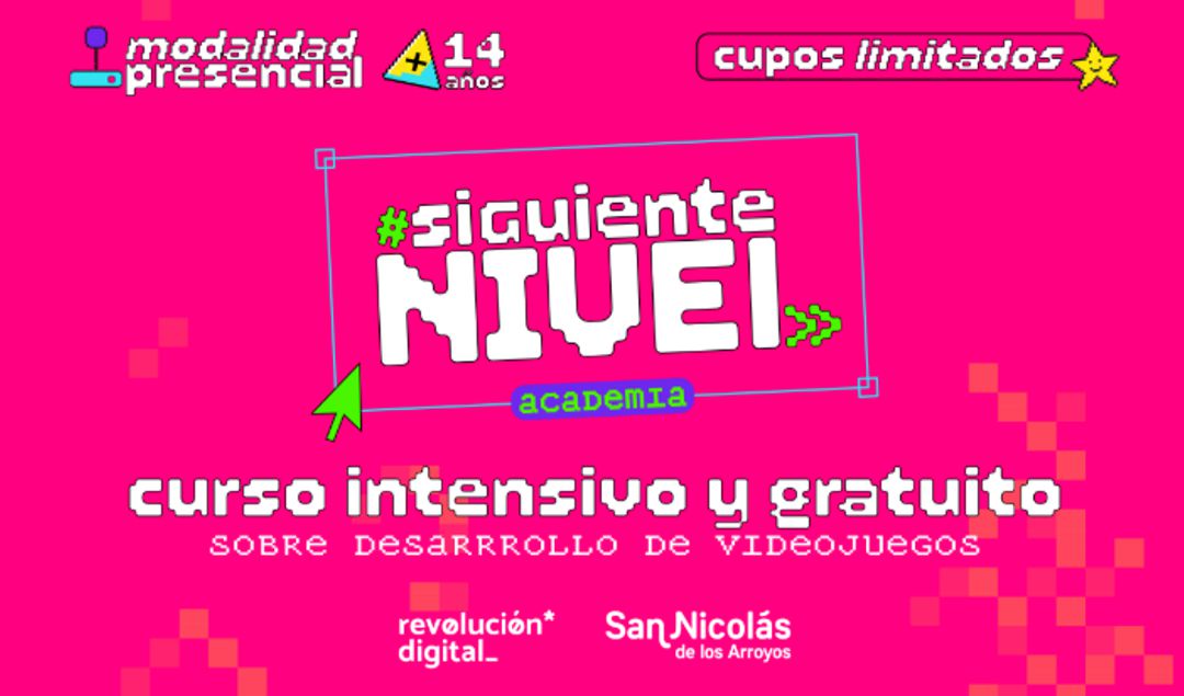 Este lunes 30 de junio inicia una nueva edición de la Academia Siguiente Nivel, un curso gratuito de desarrollo de videojuegos impulsado por la Municipalidad de San Nicolás a través del programa Revolución Digital. La propuesta está dirigida a jóvenes y adultos nicoleños a partir de los 14 años, sin límite de edad, que deseen iniciarse en el fascinante mundo de la programación y el diseño de videojuegos.