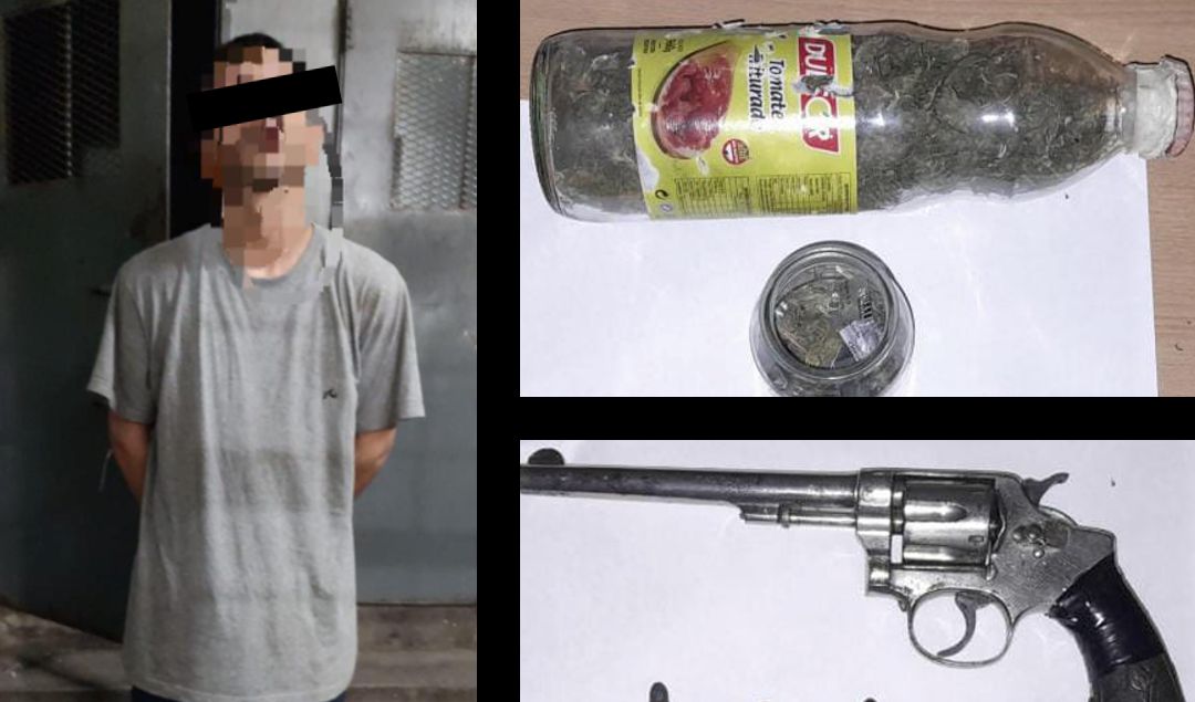 Un sujeto de 25 años fue detenido tras un allanamiento realizado en su domicilio de calle España al 1700, donde fue sorprendido en posesión de un arma de fuego de grueso calibre y marihuana. La operación se llevó a cabo en el marco de una investigación por un robo ocurrido días.