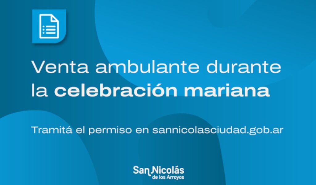 La Municipalidad de San Nicolás informó que el próximo lunes 22 de septiembre será la fecha límite para presentar el formulario necesario para habilitar los puestos ambulantes durante el aniversario del acontecimiento mariano. Como cada año, el municipio establece requisitos específicos con el fin de ordenar la zona de ventas y permitir que todos los comerciantes puedan trabajar en un marco de organización y seguridad.