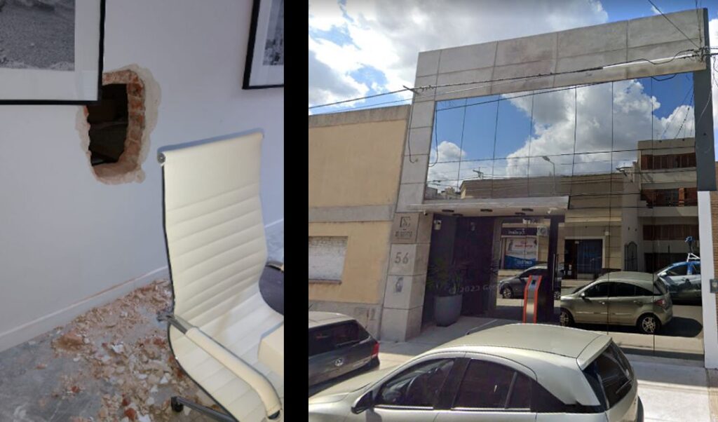 Un impactante robo se registró durante el fin de semana en la empresa de construcción Di Santo, ubicada en calle Alén al 50, en pleno centro de San Nicolás. Los delincuentes realizaron un boquete para ingresar al edificio y se llevaron un botín estimado en 50 millones de pesos.