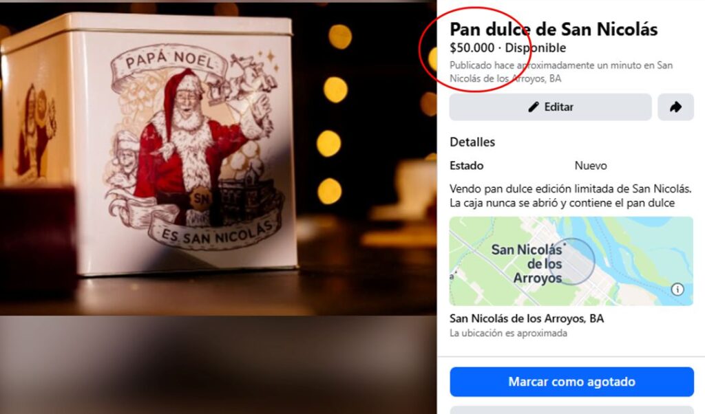 El Pan Dulce Nicoleño se convirtió en un verdadero fenómeno en San Nicolás durante la previa de las fiestas. Tras el fuerte rumor de que la edición limitada se había agotado por completo, comenzaron a aparecer publicaciones en plataformas de compra y venta donde el producto se ofrecía a precios muy superiores al valor original.
