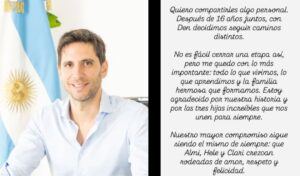 El intendente de San Nicolás, Santiago Passaglia, confirmó públicamente su separación tras mantener una relación de 16 años. La noticia fue dada a conocer a través de un comunicado dirigido a los vecinos de la ciudad, en el que el jefe comunal abrió su corazón y compartió un momento personal atravesado por la tristeza. Sin embargo, el mensaje evitó profundizar en las razones de la ruptura, lo que abrió un fuerte interrogante: ¿cuáles fueron los motivos que llevaron a la pareja a tomar esta difícil decisión? En ese contexto, desde el entorno del intendente trascendieron versiones que intentan explicar el trasfondo de la separación.