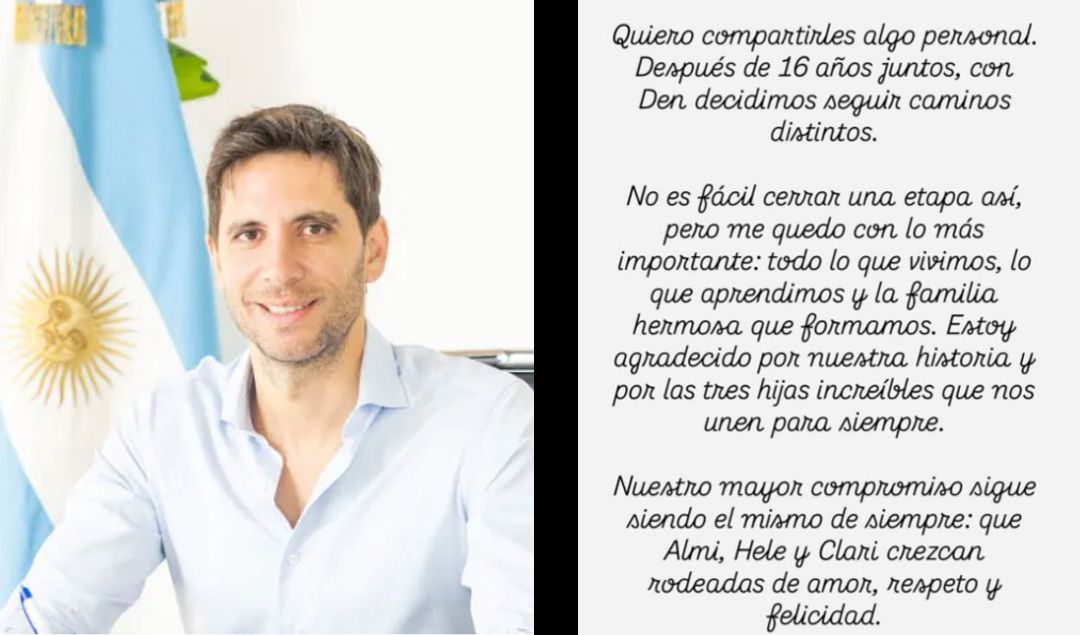 El intendente de San Nicolás, Santiago Passaglia, confirmó públicamente su separación tras mantener una relación de 16 años. La noticia fue dada a conocer a través de un comunicado dirigido a los vecinos de la ciudad, en el que el jefe comunal abrió su corazón y compartió un momento personal atravesado por la tristeza. Sin embargo, el mensaje evitó profundizar en las razones de la ruptura, lo que abrió un fuerte interrogante: ¿cuáles fueron los motivos que llevaron a la pareja a tomar esta difícil decisión? En ese contexto, desde el entorno del intendente trascendieron versiones que intentan explicar el trasfondo de la separación.
