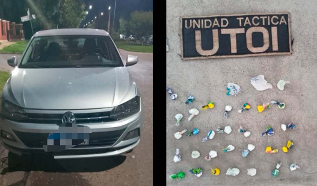 Tras una intensa persecución policial, efectivos de la Unidad Táctica de Operaciones Inmediatas (UTOI) lograron interceptar un automóvil robado en el que se trasladaban dos individuos que presuntamente comercializaban cocaína en la ciudad. El procedimiento contó con el apoyo de la Delegación Departamental de Drogas Ilícitas y permitió sacar de circulación tanto la droga como el vehículo utilizado para la actividad delictiva.