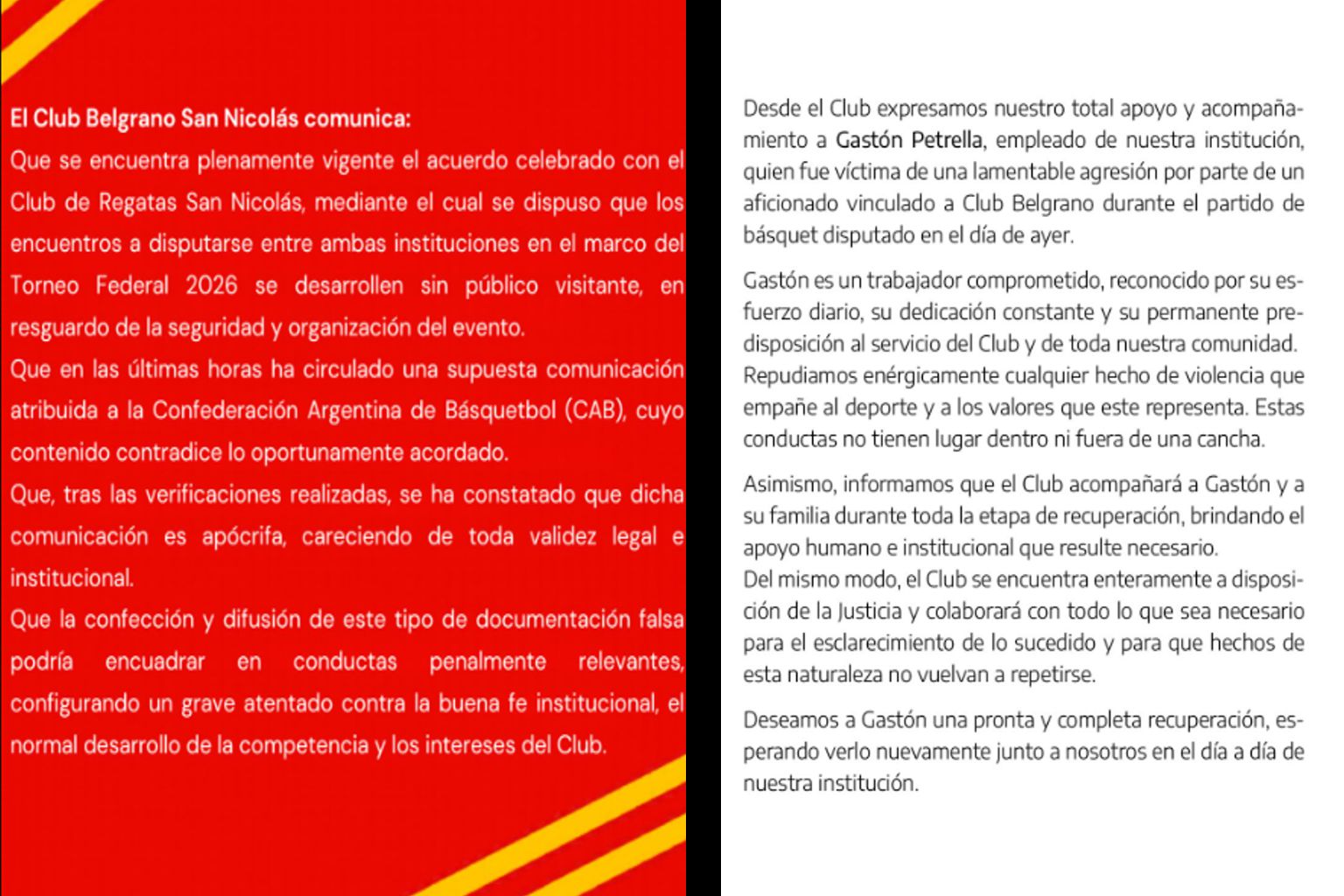 Un nuevo episodio de violencia empañó el clásico de básquet entre Regatas y Belgrano en San Nicolás, luego de que un integrante del cuerpo técnico del conjunto visitante fuera agredido físicamente al finalizar el encuentro. Se trata de Gastón Petrella, quien recibió un cabezazo apenas terminado el partido, en el que Belgrano se impuso como local por la Liga Federal de Básquet.