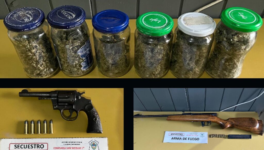 Un importante operativo realizado por efectivos de la Comisaría Primera de San Nicolás culminó con el secuestro de armas de fuego, municiones y marihuana en una vivienda de San Nicolás de los Arroyos, en el marco de una investigación por amenazas, lesiones agravadas.