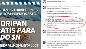 La llamativa promesa realizada por el comercio "La Estación del Choripán", que aseguraba que regalaría choripanes si la Selección Argentina se consagraba campeona, generó una gran repercusión entre los vecinos de San Nicolás. Sin embargo, luego de que surgieran dudas sobre la viabilidad de la propuesta, el local salió a aclarar los alcances reales de la promoción.