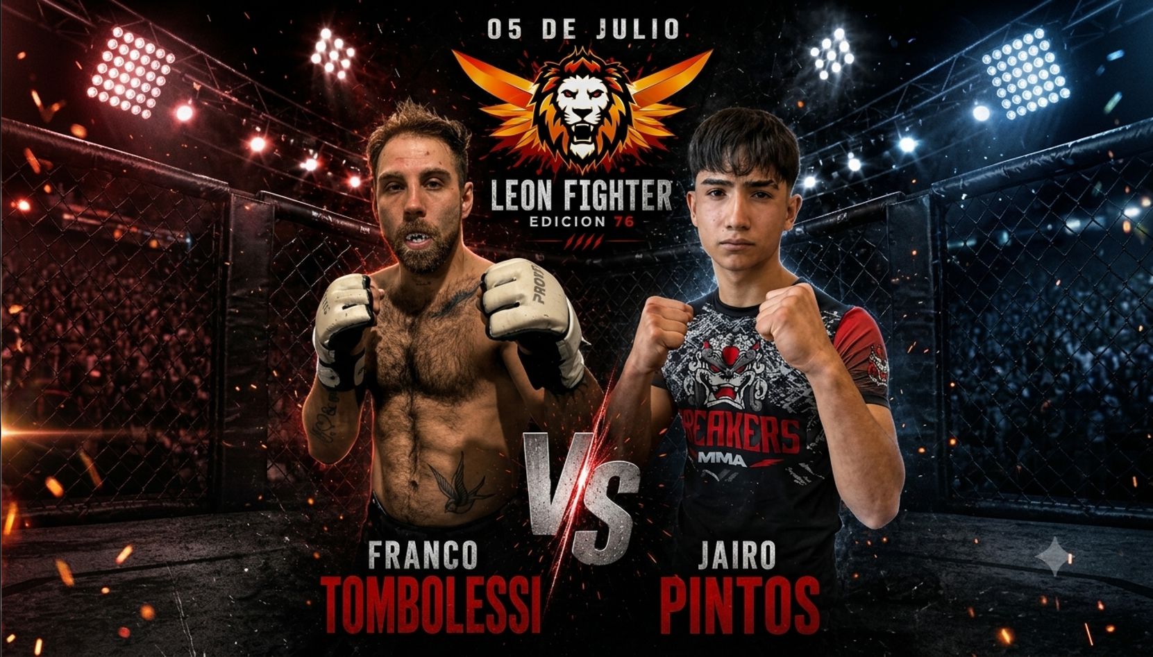 El peleador nicoleño Franco "El Lobo" Tombolesi tendrá un nuevo desafío este domingo 5 de julio, cuando se presente en una nueva edición del evento León Fighter para enfrentar a Jairo Pintos, representante de la reconocida academia Breakers MMA. El combate genera gran expectativa, ya que ambos llegan invictos y prometen protagonizar una de las peleas más atractivas de la noche.