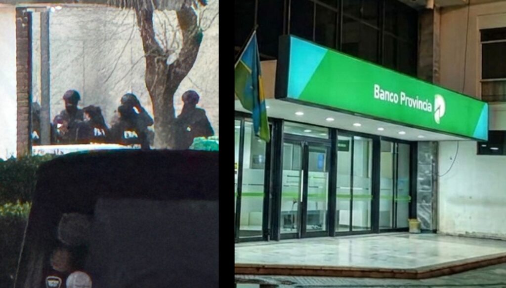 Continúa el importante operativo policial en la sucursal del Banco Provincia, ubicada en la esquina de Mitre y Eva Perón, en Ramallo Pueblo, donde un hombre armado permanece dentro del edificio con aparentes intenciones de robo.